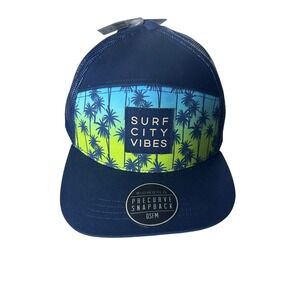 Bioworld Youth Surf City Vibes Snapback Trucker Hat Navy Blue Palm Tree OSFM NEW